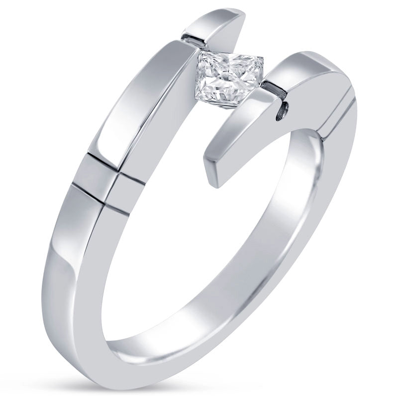Spectacular Princess Cut Solitaire Tension Set Diamond Engagement Ring TP66